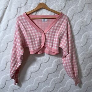 Princess Polly Pink Gingham Cropped Cardigan Coquette Barbie Girly Sweater XS S
